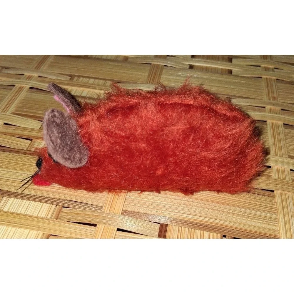Vintage Red Flocked Mouse Pin Cushion Sewing Notions Pincushion 3.5